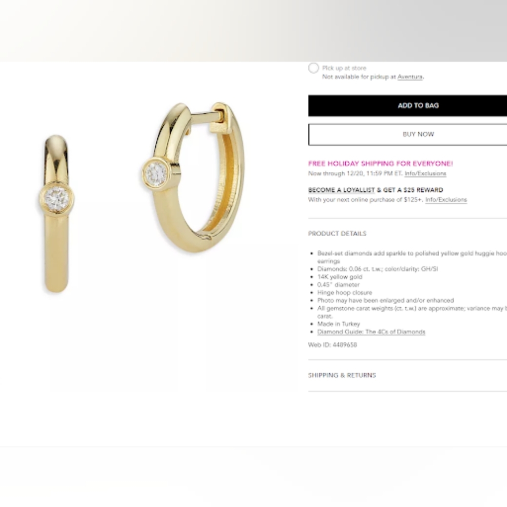 14k yellow gold diamond bezel huggie earrings. OFFERS WELCOME.